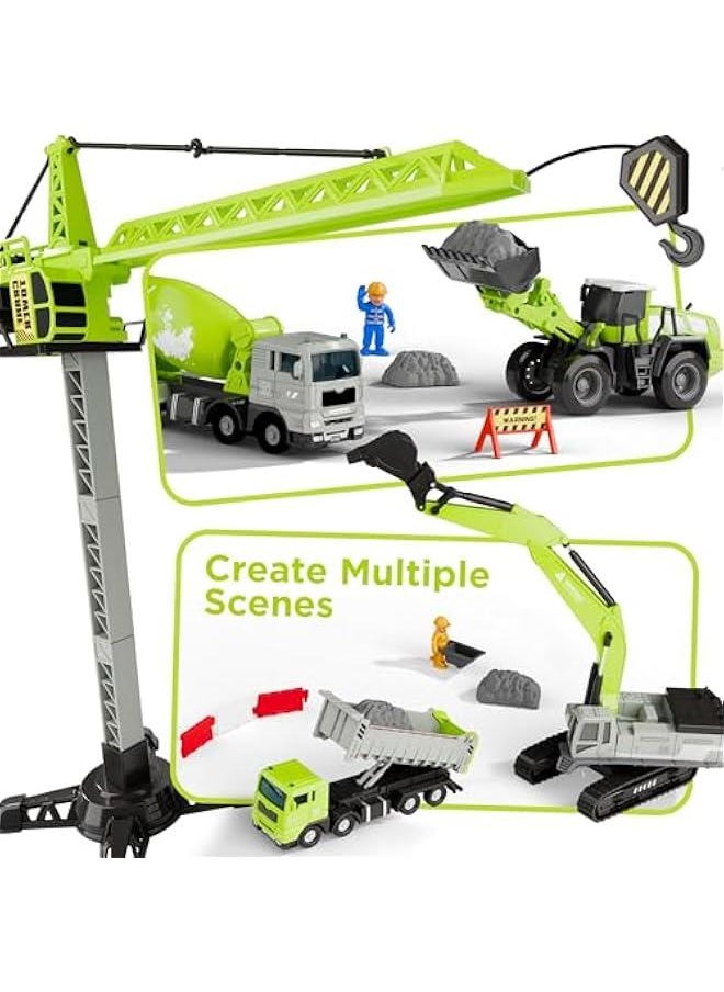 Kids Construction Truck Toy, Crane Excavator for Boys Age 3-5, Digger Dump Trucks, Bulldozer Forklift Vehicle Set for Sandbox Play, Birthday Gifts 3 4 5 6 Year Old Toddlers