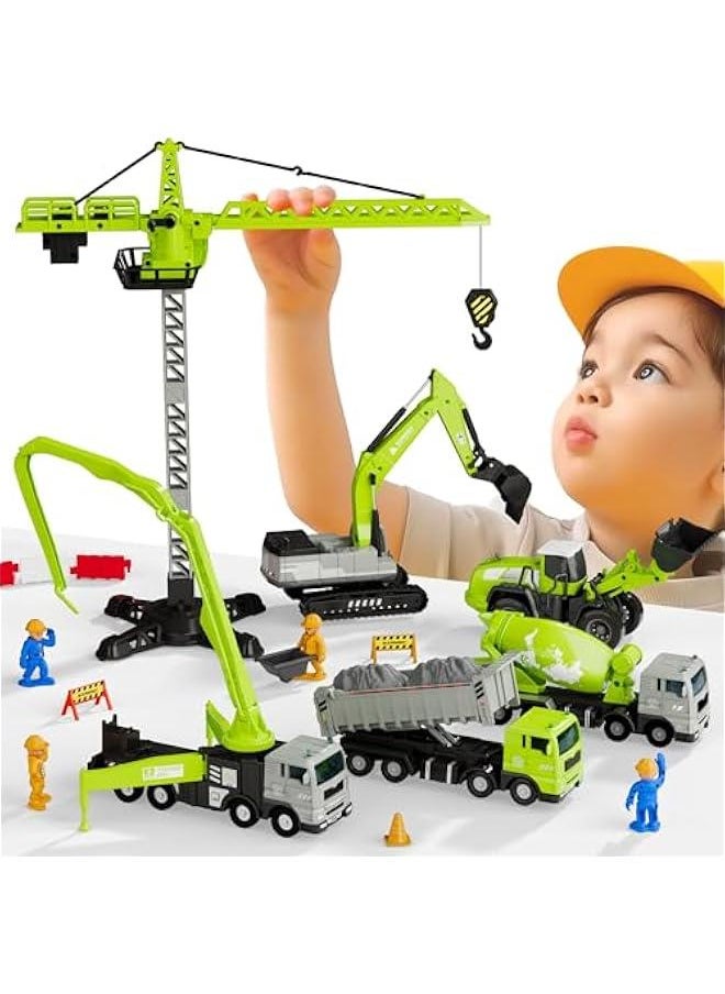 Kids Construction Truck Toy, Crane Excavator for Boys Age 3-5, Digger Dump Trucks, Bulldozer Forklift Vehicle Set for Sandbox Play, Birthday Gifts 3 4 5 6 Year Old Toddlers