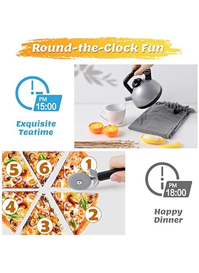 Kids Kitchen Toy Accessories, Toddler Cooking Playset, Pretend Pots Pans Set, Girls Cookware Appliance, Child Cutting Food Utensils, Valentine's Easter Gift for 3 4 5 Years Old Boys-Gray