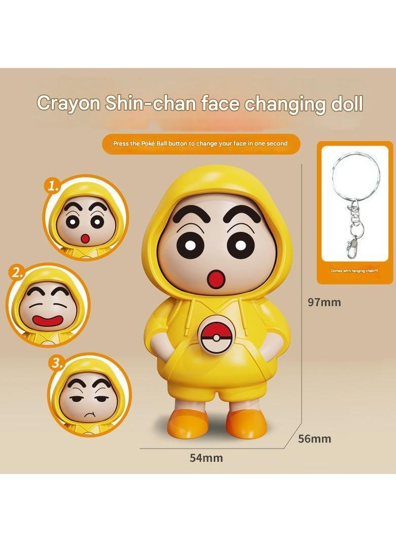 Crayon Shinchan x Pikachu 3-in-1 Transforming Keychain Toy - Press Poké Ball to Switch Faces, Gift for Kids/Anime Fans