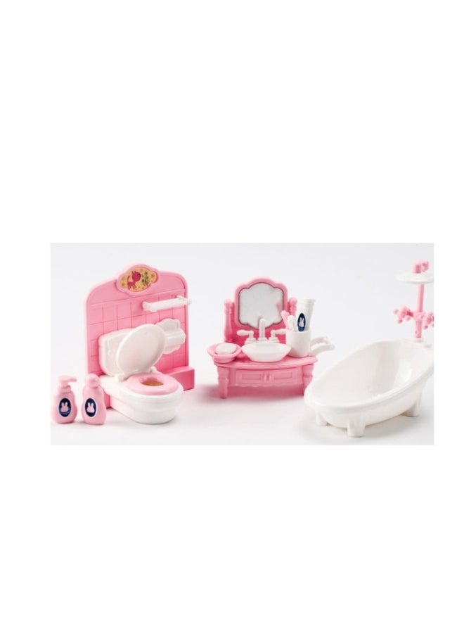 11 Pcs Miniature Dollhouse Furniture Ornament Mini Pink Doll-House Bathroom Furniture Model Set Decoration Dollhouse Mini  Accessories Pretend Play Kids Toy