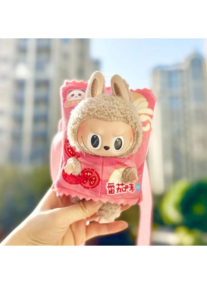 17cm Plush Cartoon Toy Set with Bag and Accessories Pink potato chips (without baby)