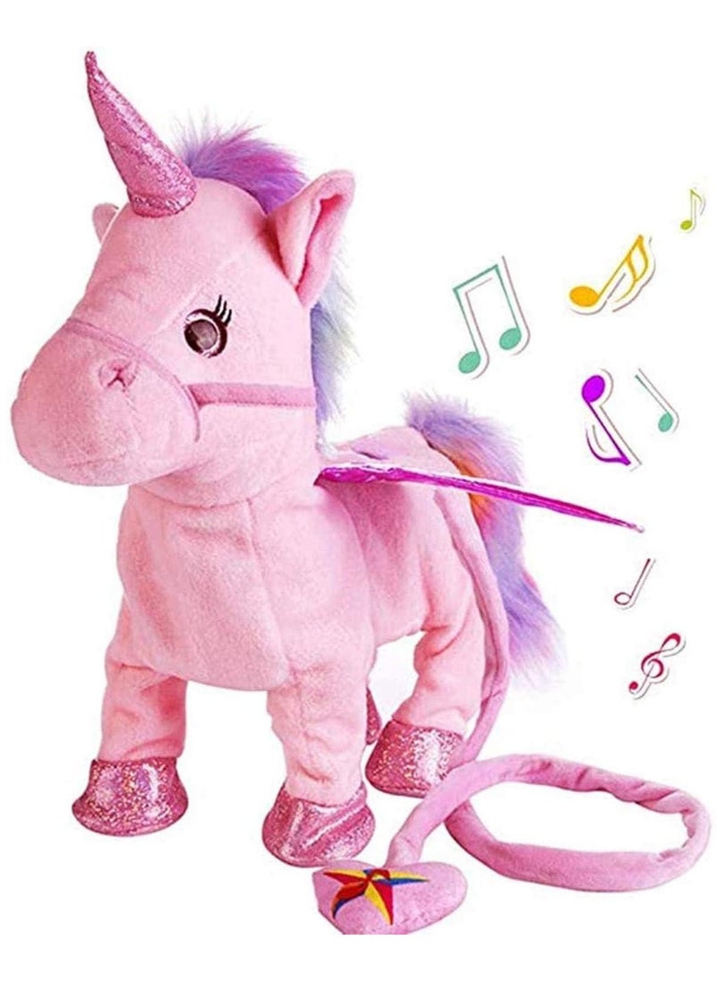 Electric Walking Unicorn Plush Funny Toy Talking Toy Unicorn Singing Music Stuffed Toy for Children Kids Gift pink 35cm