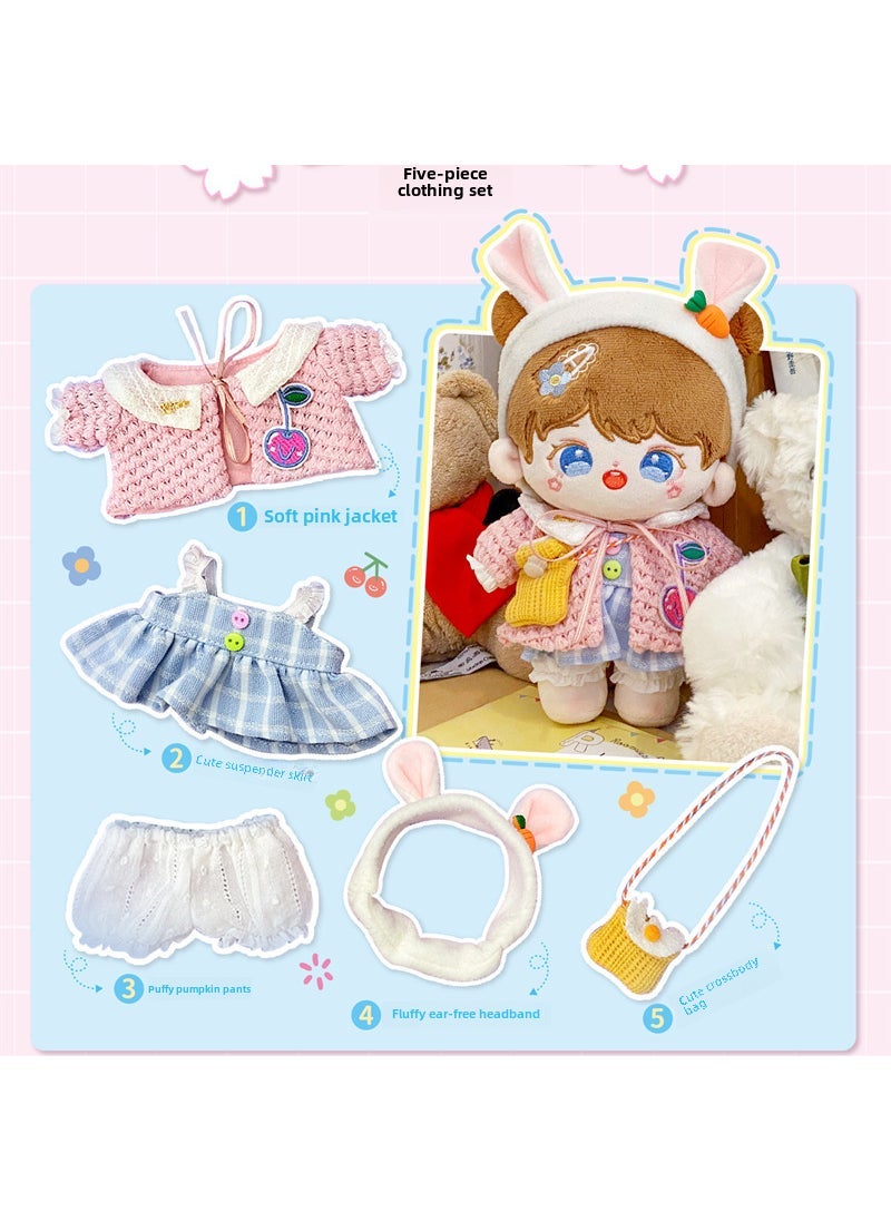 1 x 5 pcs Cotton Doll Apparel  Accessories Set 558006 change doll coat 5-piece set-[Spring cherry rabbit] without baby