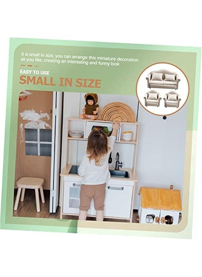3pcs Dollhouse Sofa Miniature House Miniature Dolls White Throw Pillow Small Furniture Miniature Living Room Furniture Dolls House Furniture Couch Miniature Sofa Decoration Stripe