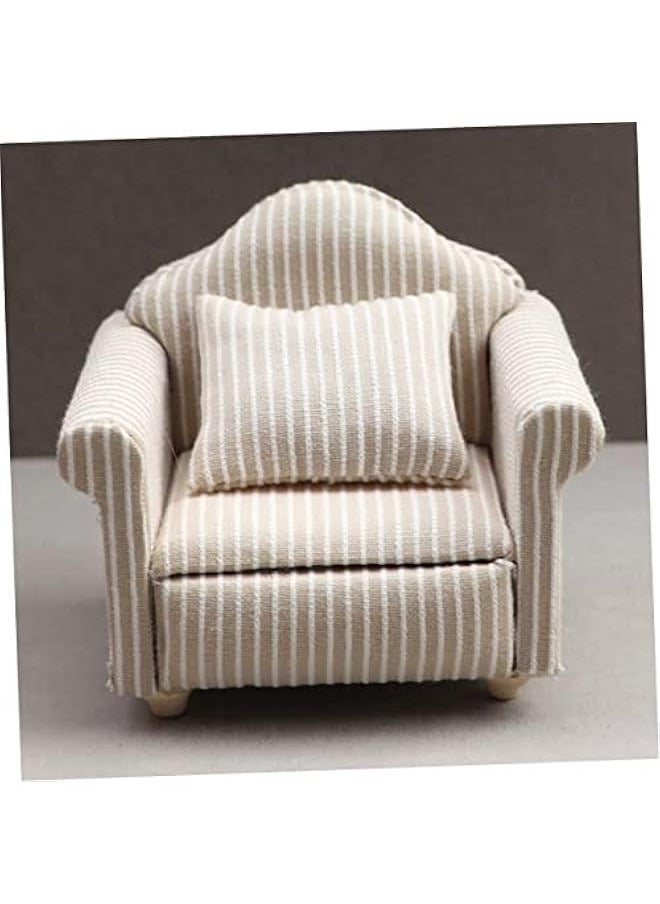 3pcs Dollhouse Sofa Miniature House Miniature Dolls White Throw Pillow Small Furniture Miniature Living Room Furniture Dolls House Furniture Couch Miniature Sofa Decoration Stripe