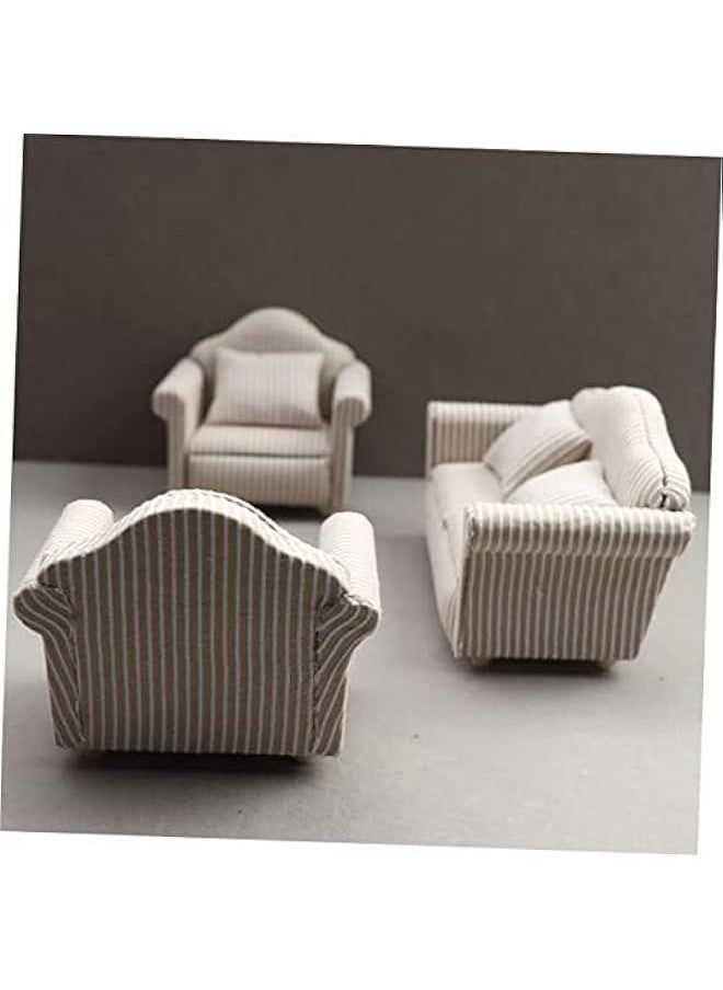 3pcs Dollhouse Sofa Miniature House Miniature Dolls White Throw Pillow Small Furniture Miniature Living Room Furniture Dolls House Furniture Couch Miniature Sofa Decoration Stripe