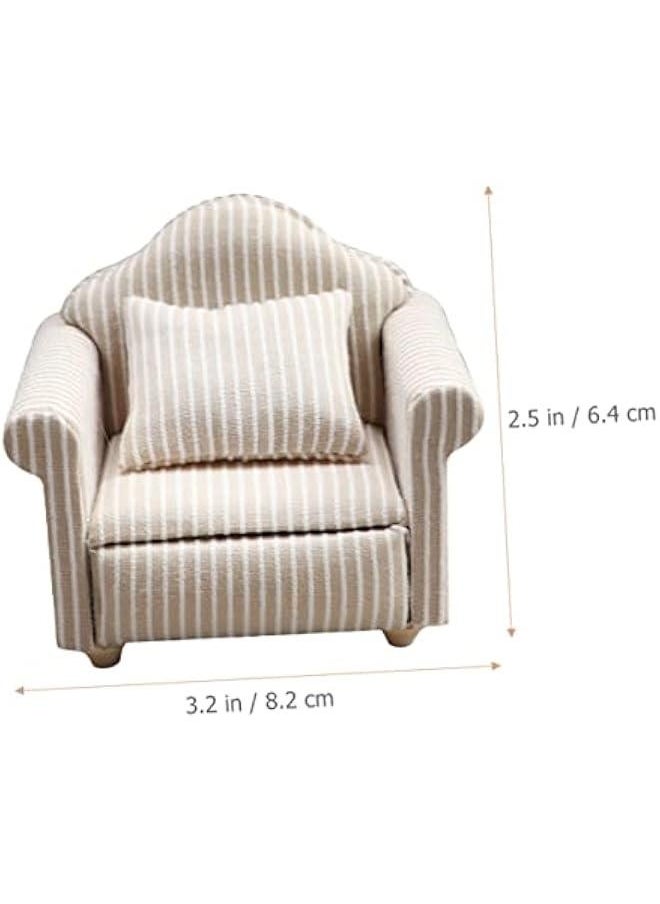 3pcs Dollhouse Sofa Miniature House Miniature Dolls White Throw Pillow Small Furniture Miniature Living Room Furniture Dolls House Furniture Couch Miniature Sofa Decoration Stripe