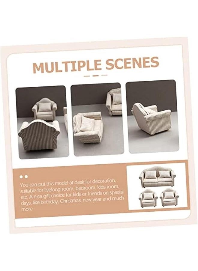 3pcs Dollhouse Sofa Miniature House Miniature Dolls White Throw Pillow Small Furniture Miniature Living Room Furniture Dolls House Furniture Couch Miniature Sofa Decoration Stripe