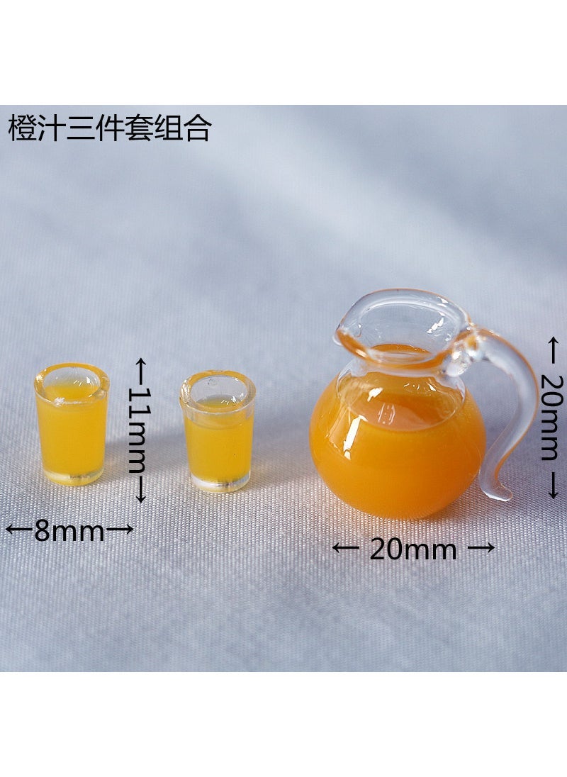 Dollhouse Mini Simulation Juice Milk Glass Pot Combination Miniature Food Play Scene Model Baby House Accessories Orange juice three-piece set