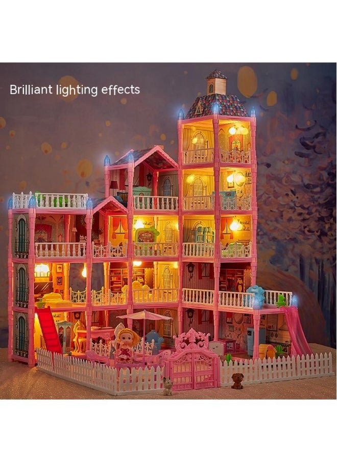 DIY Doll House With Night Light Princess Dream,Dream House Villa For Girls Pretend Toys-5 Story 16 Rooms Dollhouse,Toddler Playhouse Kids Gift For Girls Best Birthday Gift Children's Day