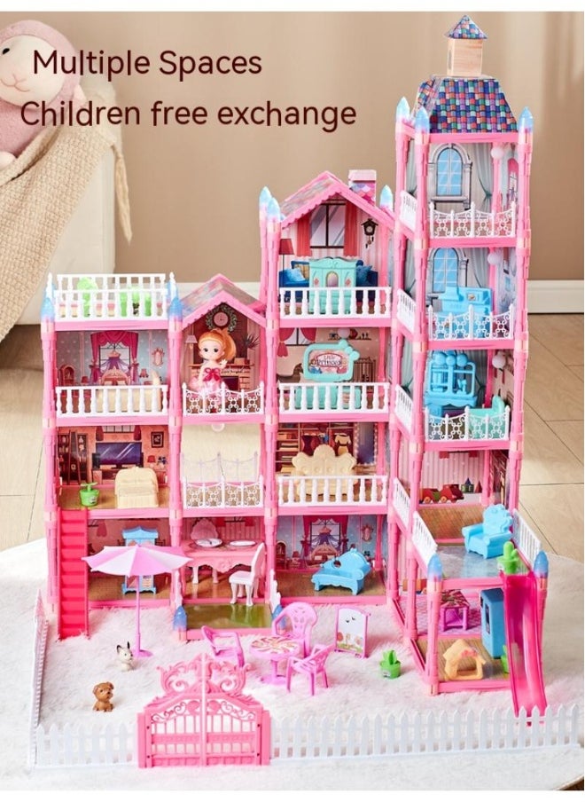 DIY Doll House With Night Light Princess Dream,Dream House Villa For Girls Pretend Toys-5 Story 16 Rooms Dollhouse,Toddler Playhouse Kids Gift For Girls Best Birthday Gift Children's Day