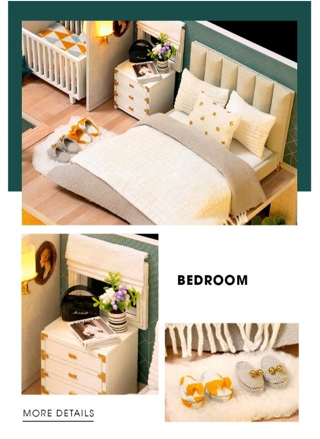 DIY Miniature Dollhouse Kit 1:24 Scale Mini Handmade Wooden Doll House with Music Furniture Great Craft Gift for Birthday Mother's Day Kids Teens Assemble the Villa Model
