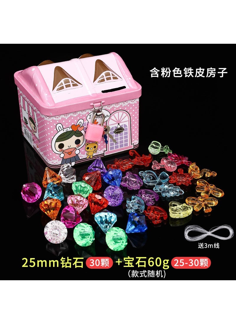Kids Acrylic Gem Toy Treasure Box Set K13 Colored Gems⭐60g 25 diamond pink piggy bank line
