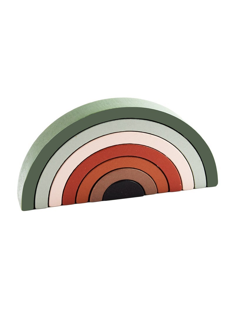 Wooden Rainbow Stacking Blocks Educational Toy forest green brown