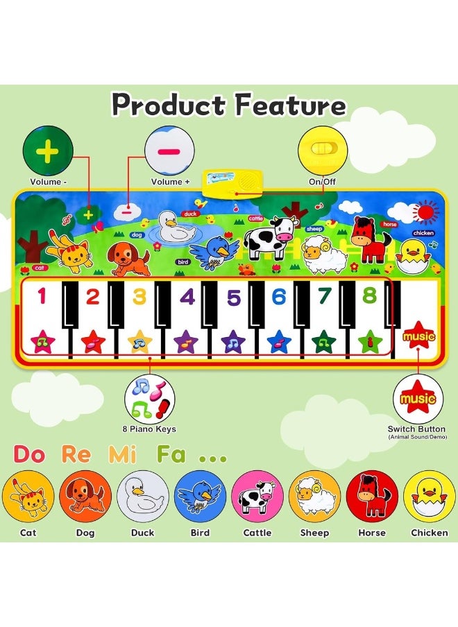 Piano Mat 53 Inch x 23 Inch Musical Mat 8 Animals Sounds Dance Mat For Kids Touch Play Dancing Mat Toy Gifts