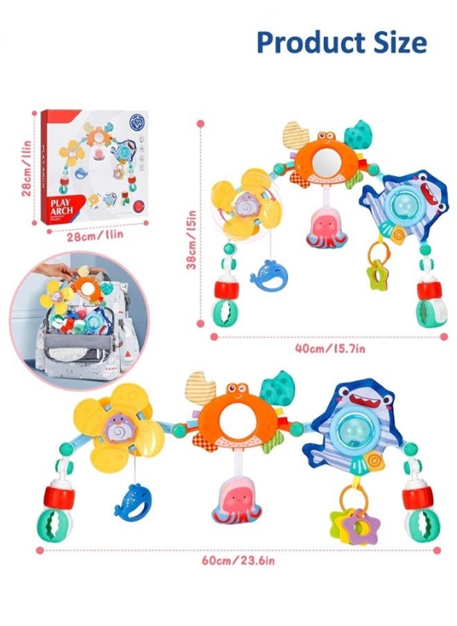 Stimulating Sensory Stroller Arch Toy – Baby Educational Cart with Pendant Hanging Toys for 0-1 Year Olds, Activity Arch Filled with Fascinating Playthings to Boost Infant’s Sensory and Motor Skills