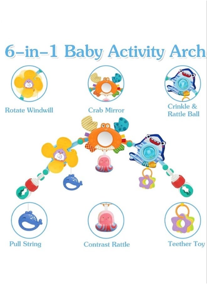 Stimulating Sensory Stroller Arch Toy – Baby Educational Cart with Pendant Hanging Toys for 0-1 Year Olds, Activity Arch Filled with Fascinating Playthings to Boost Infant’s Sensory and Motor Skills