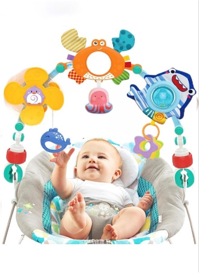 Stimulating Sensory Stroller Arch Toy – Baby Educational Cart with Pendant Hanging Toys for 0-1 Year Olds, Activity Arch Filled with Fascinating Playthings to Boost Infant’s Sensory and Motor Skills