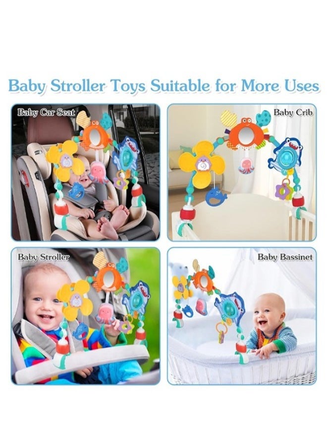 Stimulating Sensory Stroller Arch Toy – Baby Educational Cart with Pendant Hanging Toys for 0-1 Year Olds, Activity Arch Filled with Fascinating Playthings to Boost Infant’s Sensory and Motor Skills
