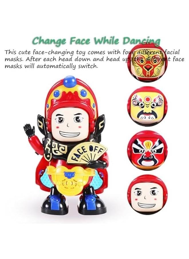 Sichuang Opera Face-Changing Toy, Chinese Traditional Face Changing Toy Face Off Dancing Toy Facing-Changing Musical Toy with 4 Different Facial Makeups