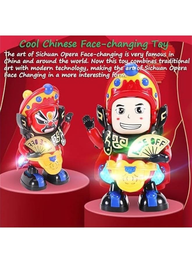 Sichuang Opera Face-Changing Toy, Chinese Traditional Face Changing Toy Face Off Dancing Toy Facing-Changing Musical Toy with 4 Different Facial Makeups