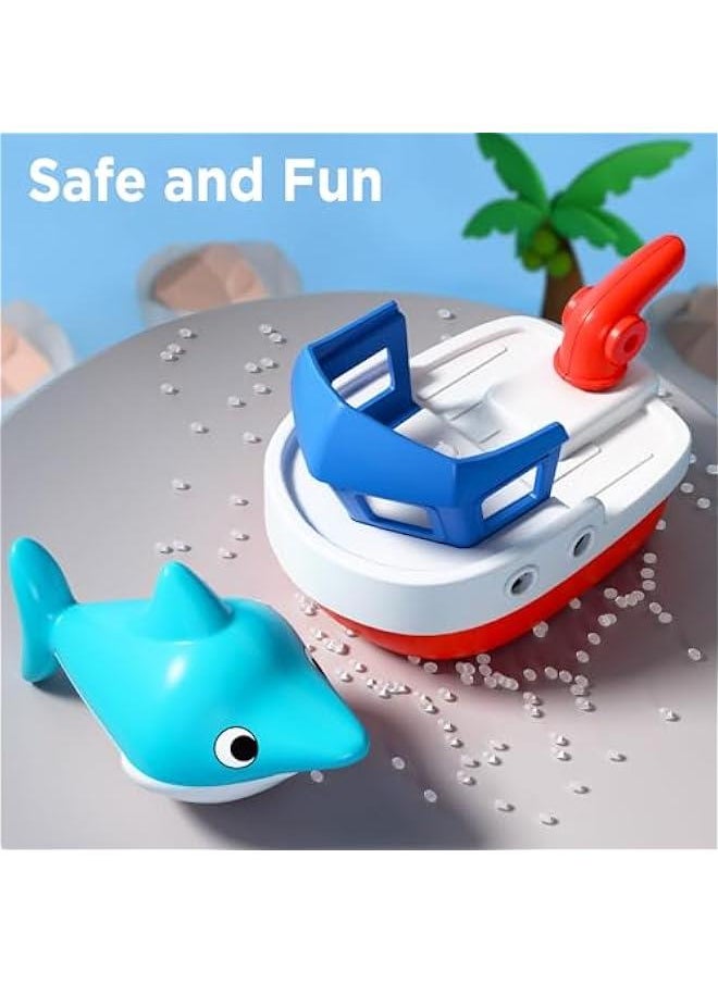 Toddler Boat Bath Toys, Baby Bathtub Shower Toy Set W/ Wind up Swimming Boats, Pool Floating Fish, Kids Bathtime Water Play, Birthday Gifts for 18 Month, 2 3 4 Year Old Boys Girls