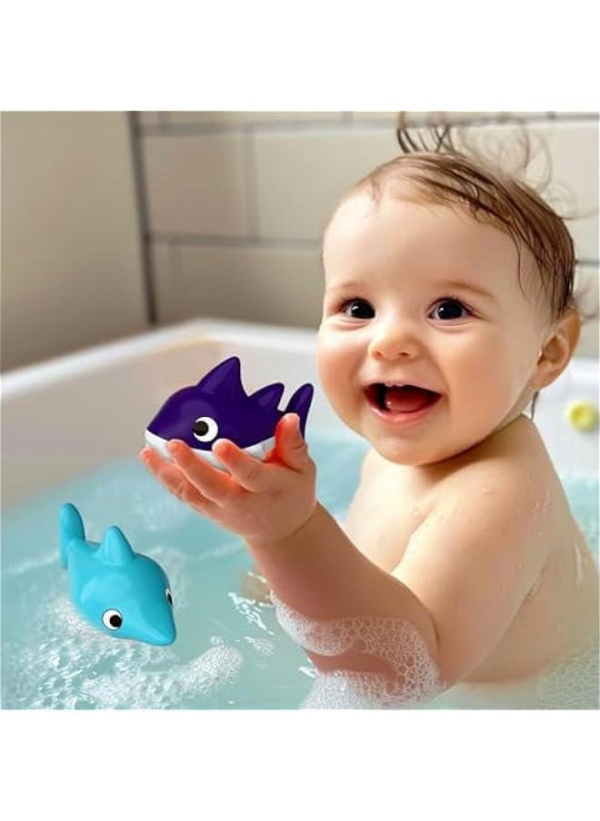 Toddler Boat Bath Toys, Baby Bathtub Shower Toy Set W/ Wind up Swimming Boats, Pool Floating Fish, Kids Bathtime Water Play, Birthday Gifts for 18 Month, 2 3 4 Year Old Boys Girls