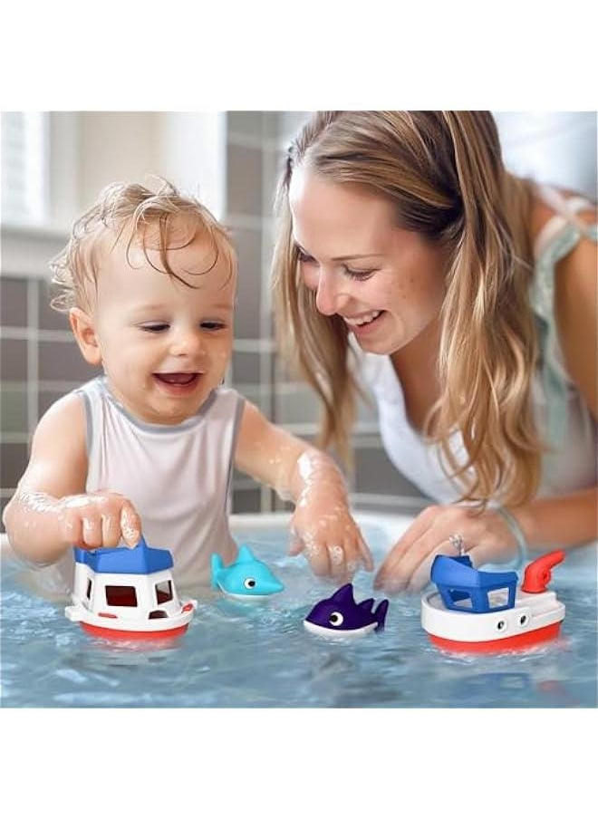 Toddler Boat Bath Toys, Baby Bathtub Shower Toy Set W/ Wind up Swimming Boats, Pool Floating Fish, Kids Bathtime Water Play, Birthday Gifts for 18 Month, 2 3 4 Year Old Boys Girls