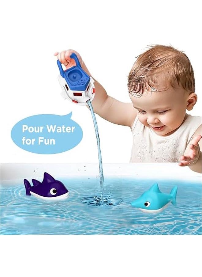 Toddler Boat Bath Toys, Baby Bathtub Shower Toy Set W/ Wind up Swimming Boats, Pool Floating Fish, Kids Bathtime Water Play, Birthday Gifts for 18 Month, 2 3 4 Year Old Boys Girls