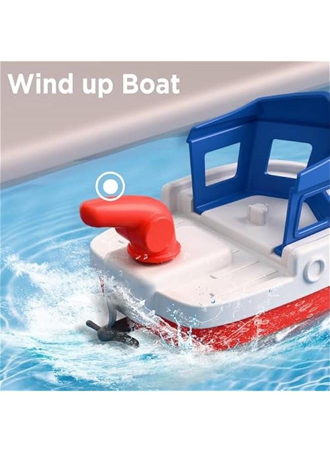 Toddler Boat Bath Toys, Baby Bathtub Shower Toy Set W/ Wind up Swimming Boats, Pool Floating Fish, Kids Bathtime Water Play, Birthday Gifts for 18 Month, 2 3 4 Year Old Boys Girls