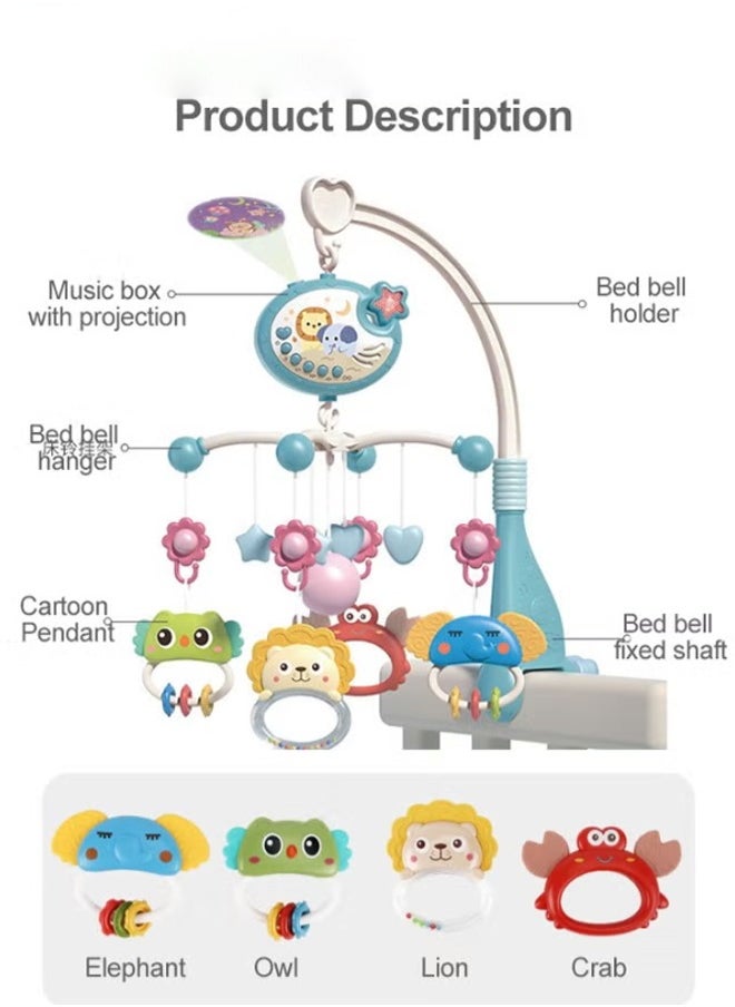 Musical Baby Crib Mobile Toy with Lights Music Star Projector Cartoon Rattles 400 Melodies Box for Newborn Sleep
