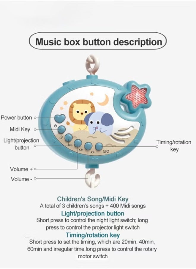 Musical Baby Crib Mobile Toy with Lights Music Star Projector Cartoon Rattles 400 Melodies Box for Newborn Sleep
