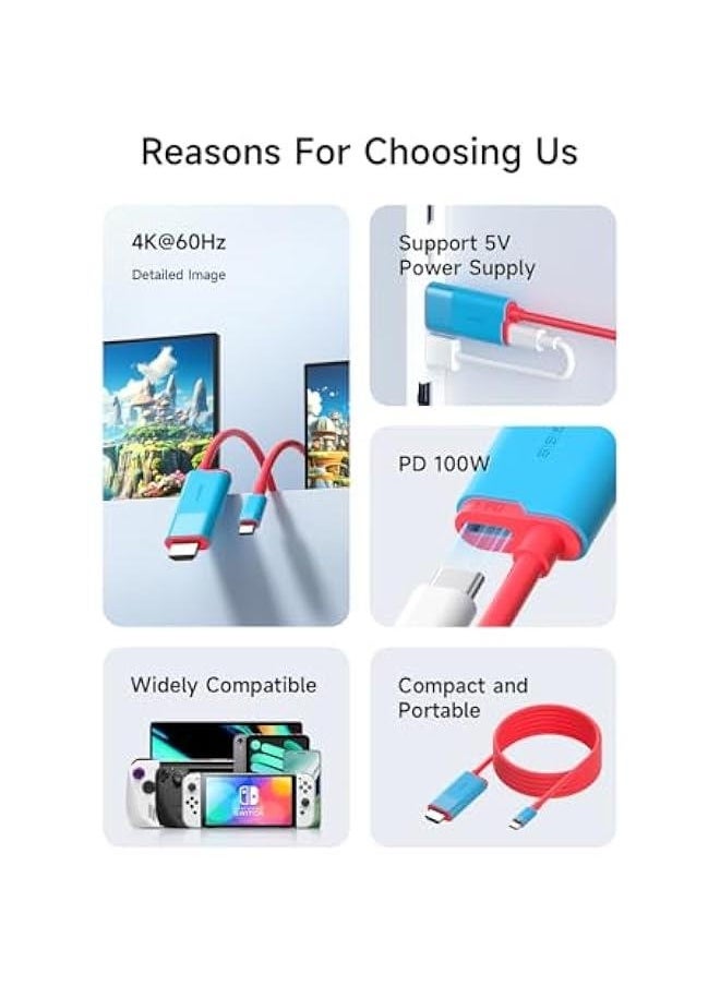 Switch Dock for Nintendo Switch & Switch OLED, USB C to HDMI Cable Adapter with 4K@30Hz HDMI, 100W Power Delivery, Type-C to HDMI Adapter for Laptop, Tablet, SteamDeck, ROG Ally (Blue 30Hz)