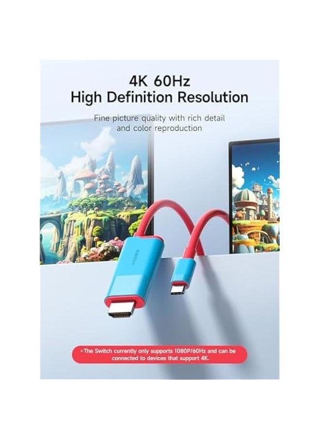 Switch Dock for Nintendo Switch & Switch OLED, USB C to HDMI Cable Adapter with 4K@30Hz HDMI, 100W Power Delivery, Type-C to HDMI Adapter for Laptop, Tablet, SteamDeck, ROG Ally (Blue 30Hz)