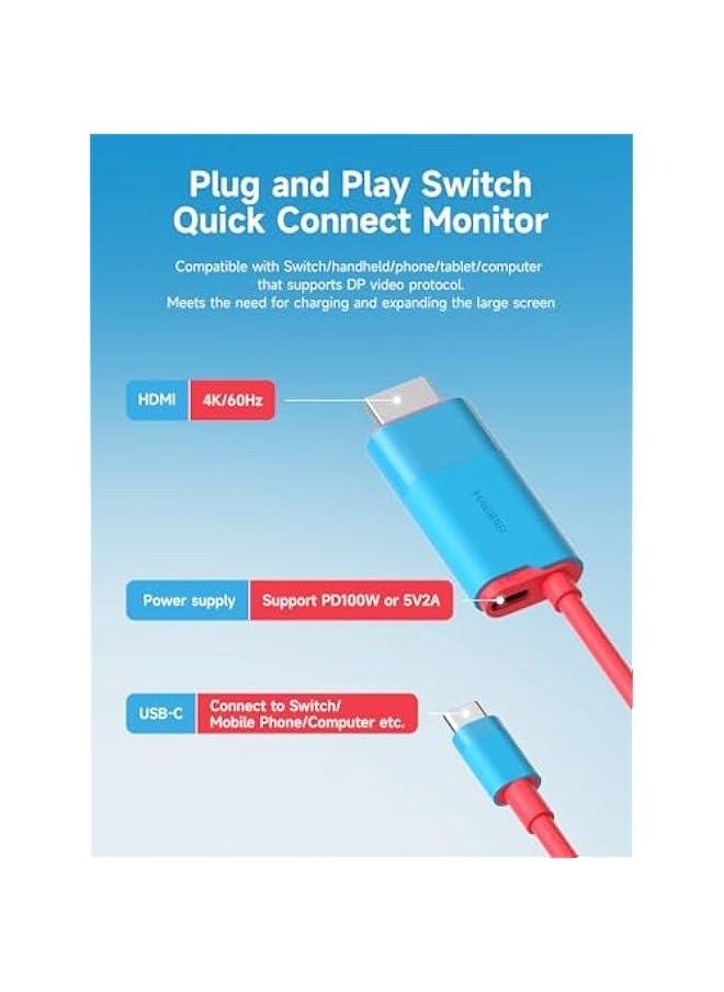 Switch Dock for Nintendo Switch & Switch OLED, USB C to HDMI Cable Adapter with 4K@30Hz HDMI, 100W Power Delivery, Type-C to HDMI Adapter for Laptop, Tablet, SteamDeck, ROG Ally (Blue 30Hz)