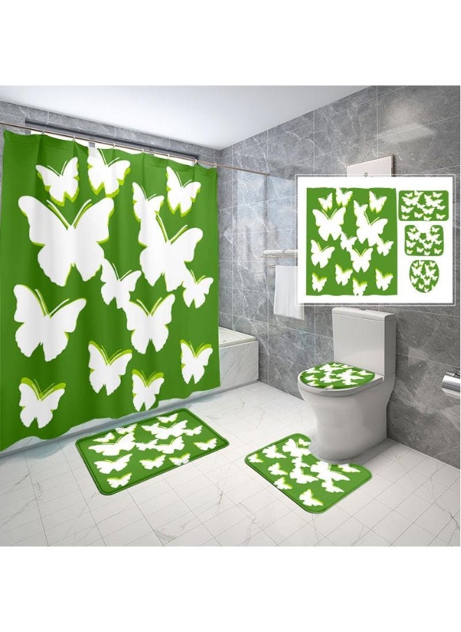 4 Piece Shower Curtain Sets With Non-Slip Rugs Toilet Lid Cover And Bath Mat Durable And Waterproof For Bathroom Decor Set
