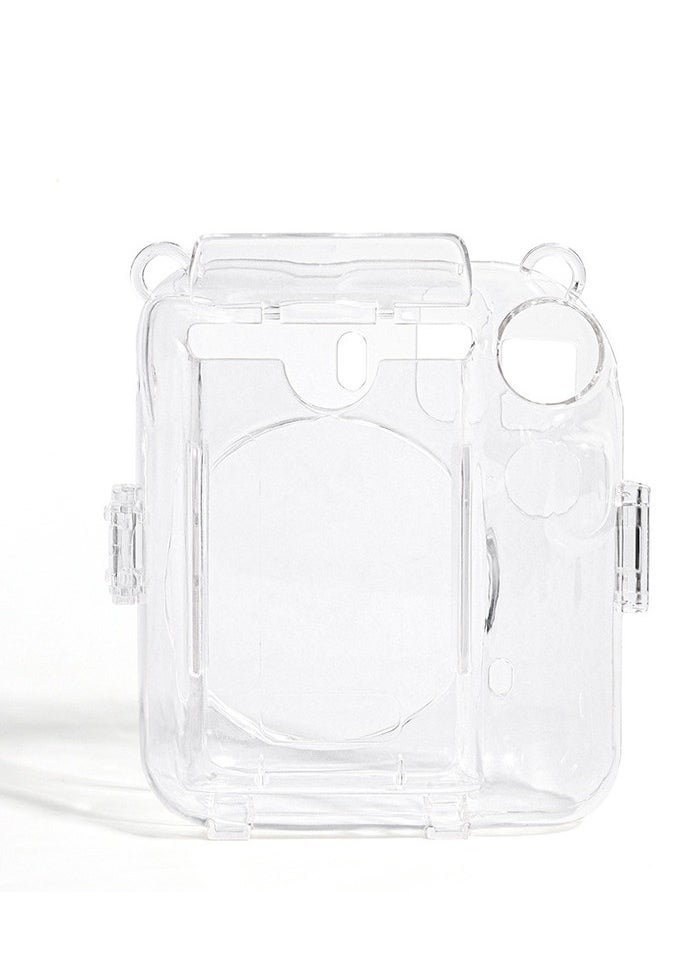 3 Pack Clear Camera Case Compatible with Fujifilm Instax Mini 12 Instant Camera - Mini 12 Hard Case with Photo Pocket Holds on Back and Adjustable Shoulder Strap & Cute Camera Sticker (Pink)