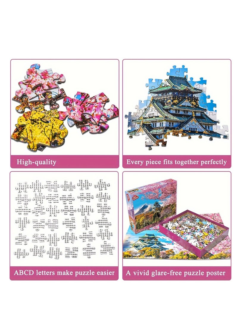 1000 Piece Adult Cherry Blossom Puzzle: Osaka Castle, Japan - Jigsaw Puzzles for Home Decoration