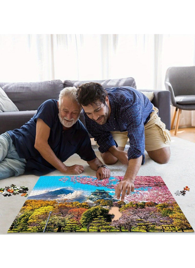 1000 Piece Adult Cherry Blossom Puzzle: Osaka Castle, Japan - Jigsaw Puzzles for Home Decoration