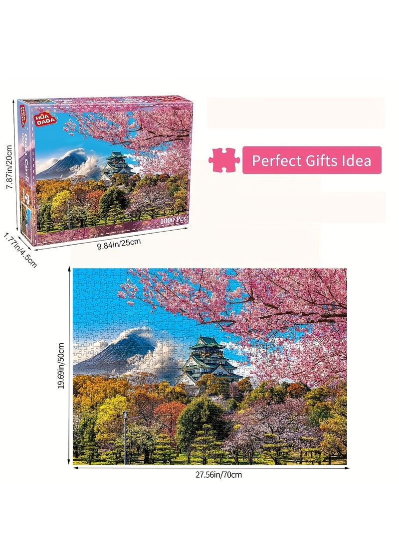 1000 Piece Adult Cherry Blossom Puzzle: Osaka Castle, Japan - Jigsaw Puzzles for Home Decoration