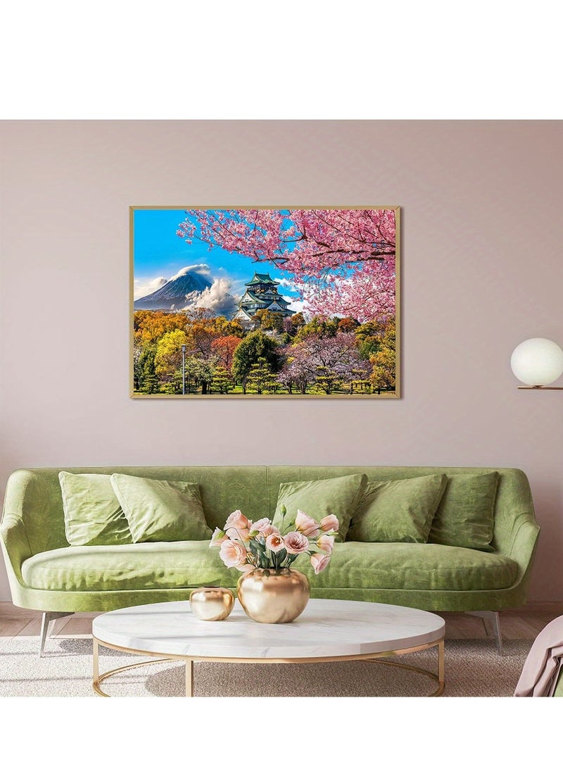 1000 Piece Adult Cherry Blossom Puzzle: Osaka Castle, Japan - Jigsaw Puzzles for Home Decoration