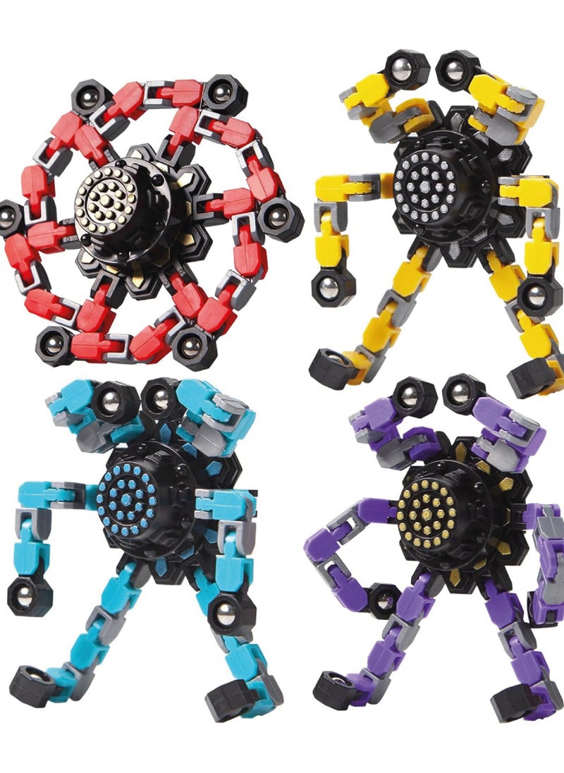 Transformable Fidget Spinners 4 Pcs for Kids and Adults Stress Relief Sensory Toys for Boys and Girls Fingertip Gyros for ADHD Autism for Kids Valentines Day Gifts (Fidget Toy 4pc)