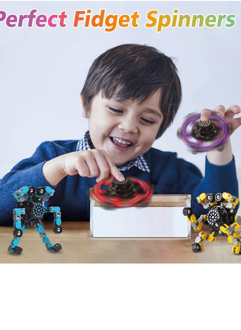 Transformable Fidget Spinners 4 Pcs for Kids and Adults Stress Relief Sensory Toys for Boys and Girls Fingertip Gyros for ADHD Autism for Kids Valentines Day Gifts (Fidget Toy 4pc)