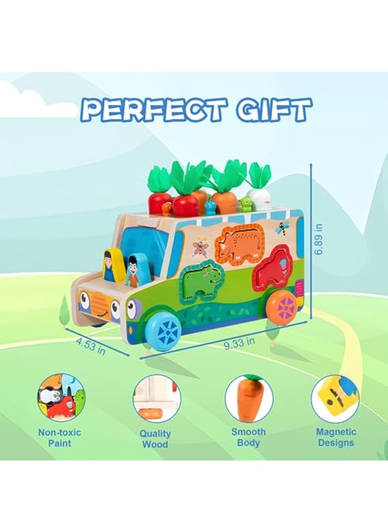 Toddlers Montessori Wooden Educational Toys,Carrots Farm Harvest Game,Shape Color Sorting Toys,Wood Preschoolers Fine Motor Skills Learning Game for Baby Boys Girls Age 1-3