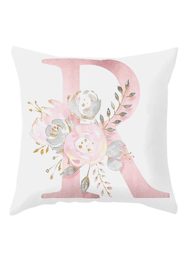 Floral English Alphabet Printed Pillow Case Pink/White 45*45cm