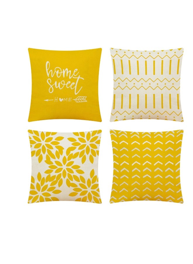 Pillow Covers 18*18 Set Of 4 Modern Sofa Throw Cover Decorative Outdoor Linen Fabric Case For Couch Bed Car Home Decoration 45X45Cm Yellow