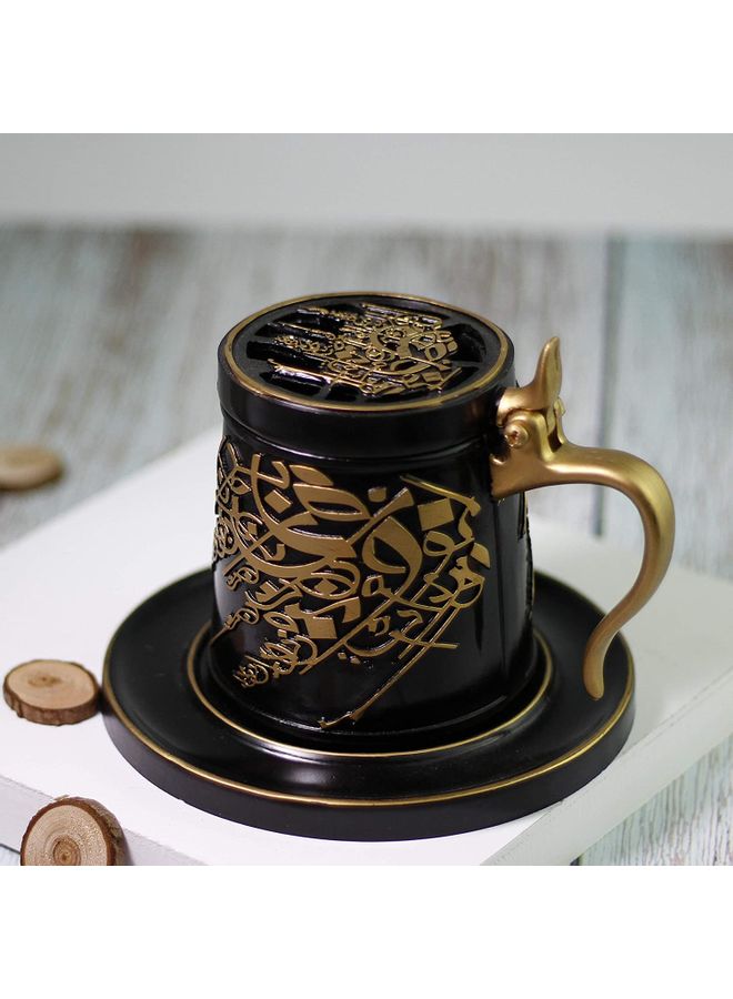 Incense Oud Ceramic Mabkhara Charcoal  Burner Mug Black/Gold 13.9 x 13.8 x 10.1cm