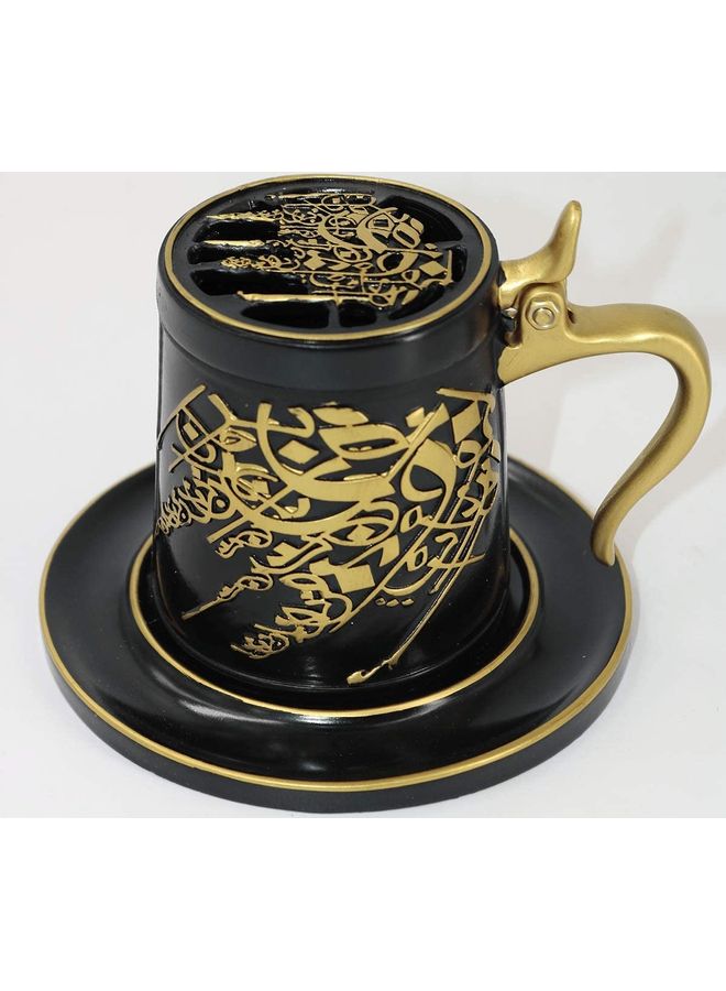 Incense Oud Ceramic Mabkhara Charcoal  Burner Mug Black/Gold 13.9 x 13.8 x 10.1cm