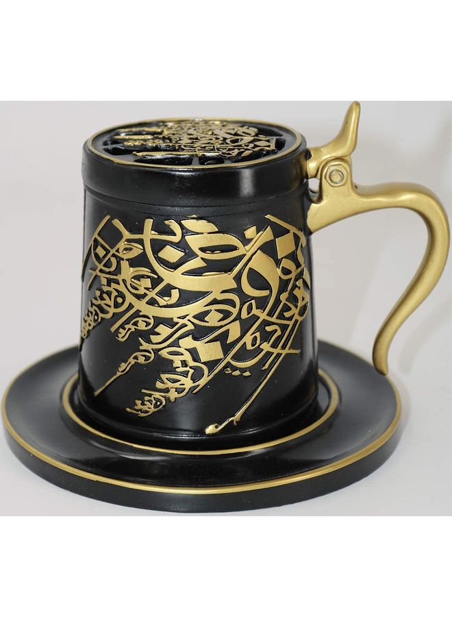 Incense Oud Ceramic Mabkhara Charcoal  Burner Mug Black/Gold 13.9 x 13.8 x 10.1cm